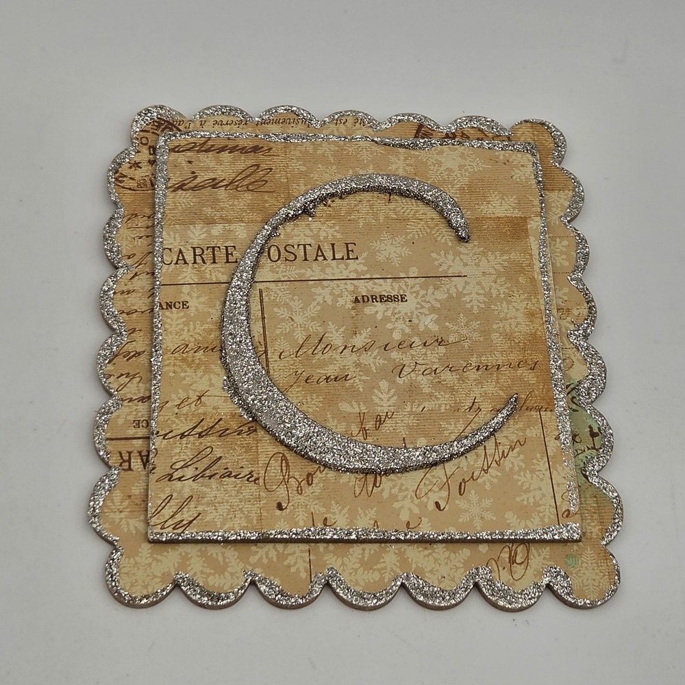 Hand Crafted Decorative Antique Postcard with Glittered Design "C"